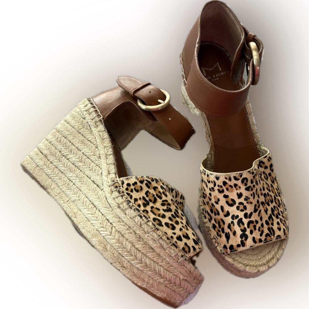 Marc Fisher Ltd Alisa Espadrille in Leopard Print Espadrille Wedge Sandal